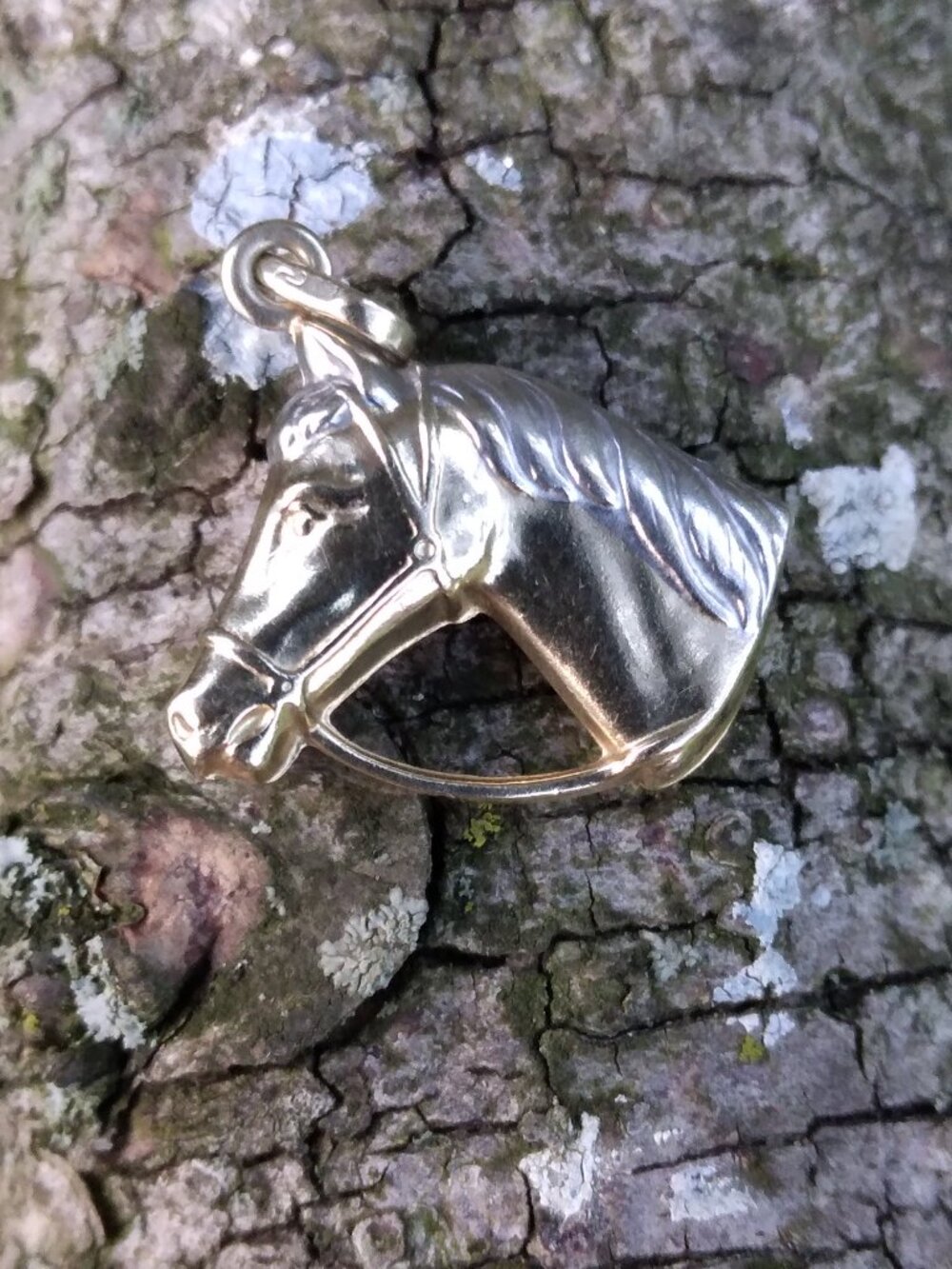 14k Yellow and White Gold Vintage Puffy Horse Head Charm Pendant